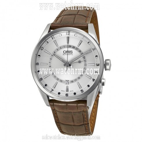 Oris Artix Pointer Moon Silver Dial Brown Leather Men's Watch 76176914051LS