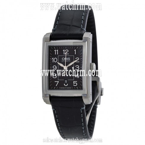Oris Automatic Black Dial Black Leather Ladies Watch 561-7656-4034LS