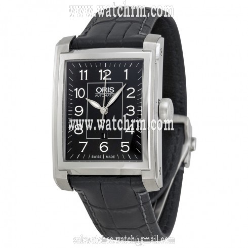 Oris Automatic Black Dial Black Leather Mens Watch 561-7657-4034LS