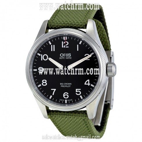 Oris Big Crown Black Dial Automatic Green Textile Strap Men's Watch 751-7697-4164GRFS