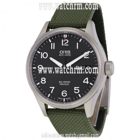 Oris Big Crown ProPilot Black Dial Green Textile Men's 45mm Watch 752-7698-4164GRFS