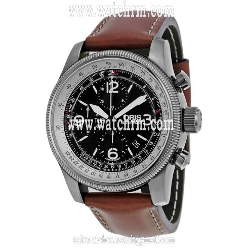 Oris Big Crown X1 Calculator Black Dial Chronograph Leather Men's Watch 675 7648 4264LS