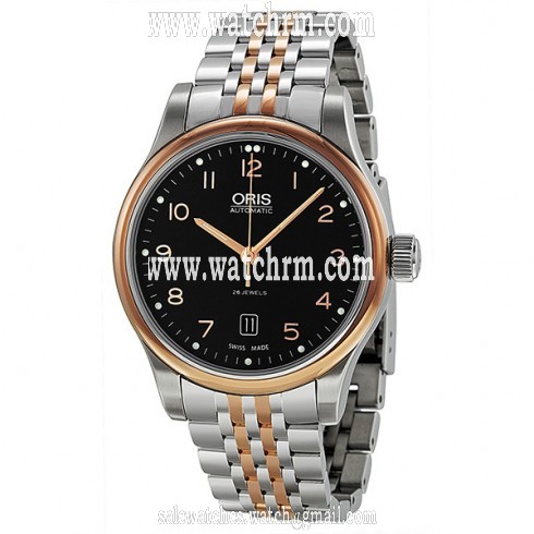 Oris Classic Date Automatic Black Dial Rose Gold and Steel Men's Watch 01 733 7594 4394-07 8 20 63