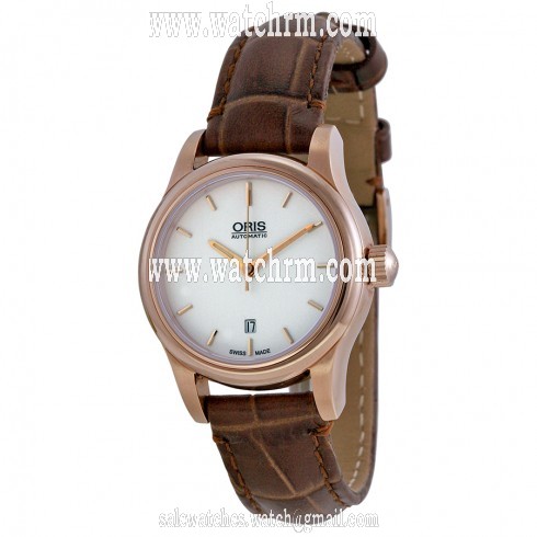 Oris Date White Dial Brown Leather Ladies Back Watch 561-7650-4851LS