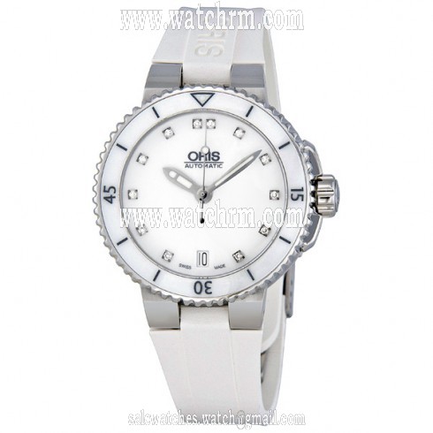 Oris Divers Date White Dial Automatic Rubber Ladies Watch 01 733 7652 4191 07