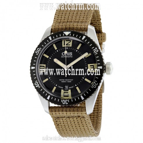Oris Divers Sixty-Five Automatic Black Dial Brown Fabric Men's Watch 733-7707-4064BRFS