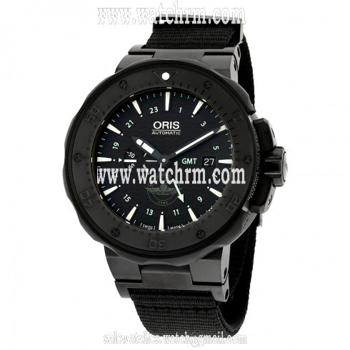 Oris Pro Diver Force Recon GMT Black Dial Black Rubber Men's Watch 747-7715-7754SET
