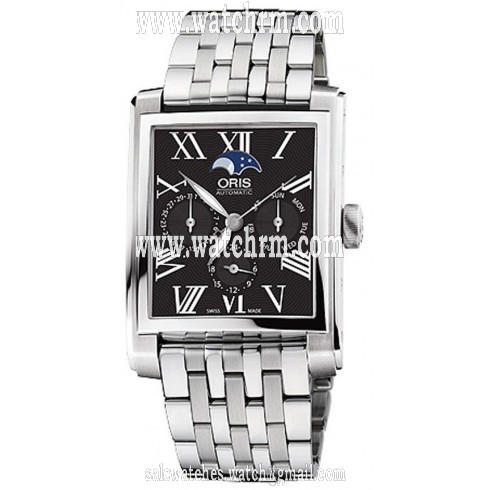 Oris Rectangular Black Dial Stainless Steel Automatic Men's Watch 582-7658-4034MB
