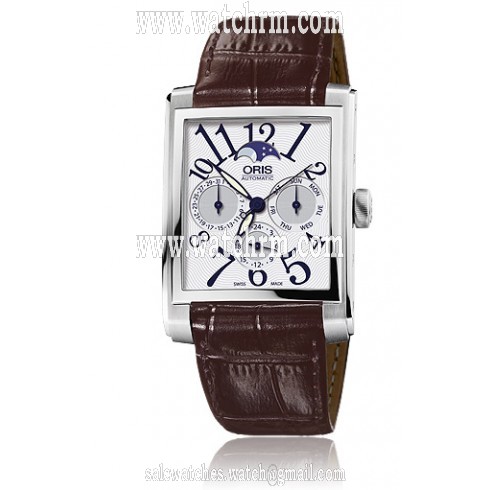 Oris Rectangular Silver Dial Brown Leather Automatic Men's Watch 582-7658-4061LS
