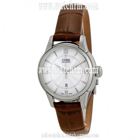 Oris Silver Dial Brown Leather Ladies Watch 561-7687-4071LS