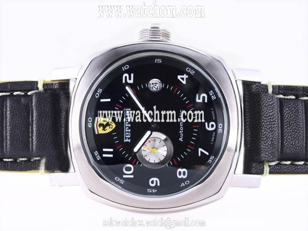Panerai Ferrari Scuderia FER00009 Mens Black Crocodile Leather Strap Stainless Steel Bezel Watch