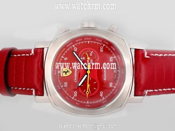 Panerai Ferrari Scuderia PAM00014 Red Dial Stainless Steel Bezel Red Crocodile Leather Strap Watch