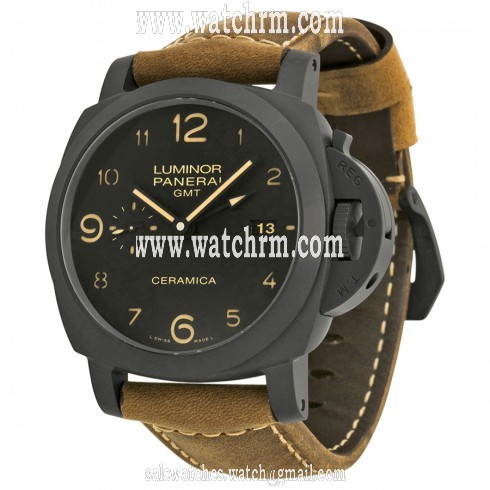 Panerai Luminor 1950 3 Days GMT Black Dial Brown Leather Men's Watch PAM00441