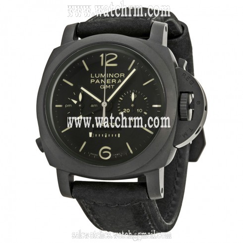 Panerai Luminor 1950 Automatic Chronograph Black Dial Black Leather Men's Watch PAM00317