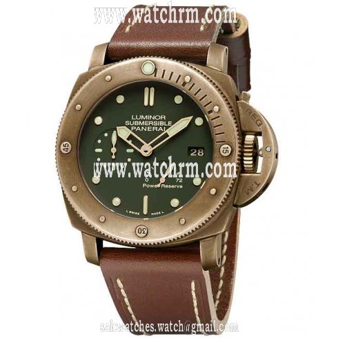 Panerai Luminor 1950 Submersible Green Dial Bronze Leather Men's Watch PAM00507