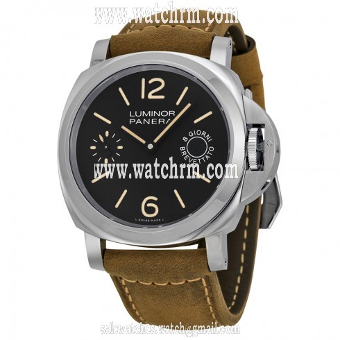 Panerai Luminor Marina Black Dial Tan Leather Men's Watch PAM00590