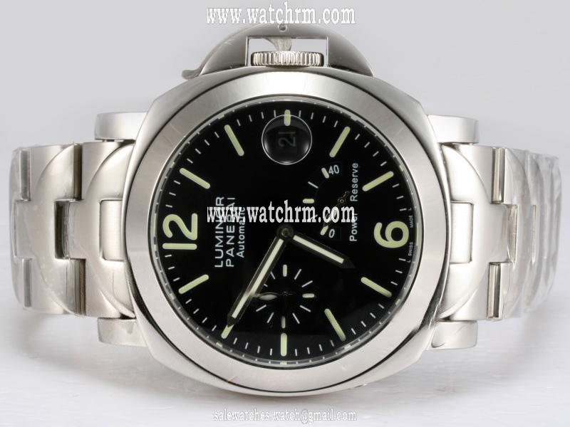 Panerai Luminor PAM 090 44mm Black Dial Silver Stainless Steel Strap Watch
