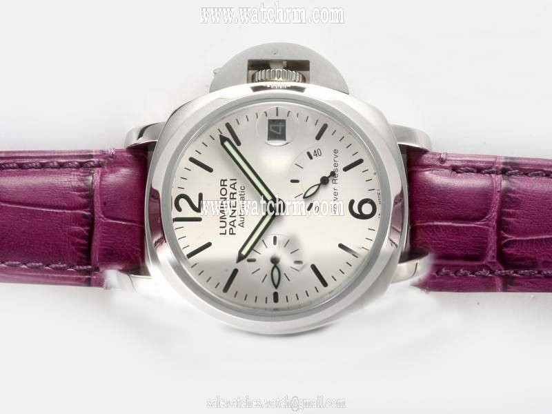 Panerai Luminor PAM 241 Purple Crocodile Leather Strap 40mm White Dial Watch