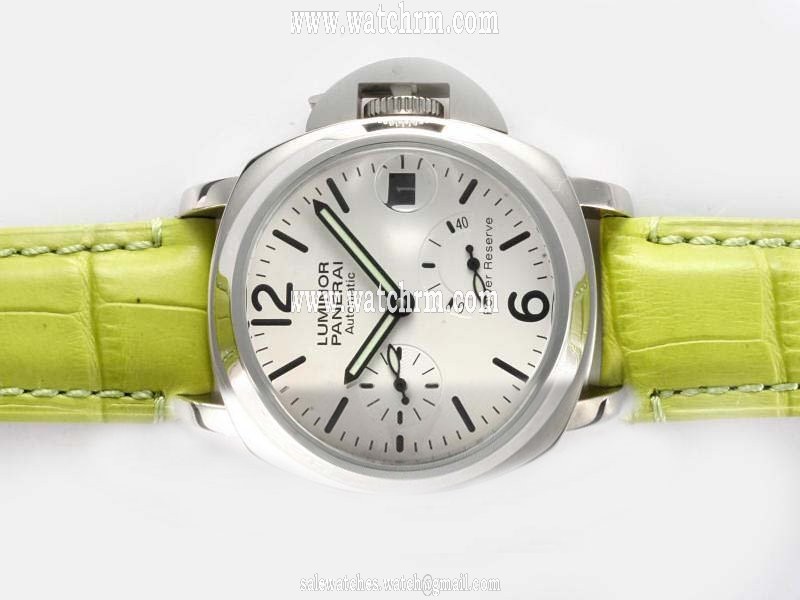 Panerai Luminor PAM 241 Round White Dial Green Cow Leather Strap Watch