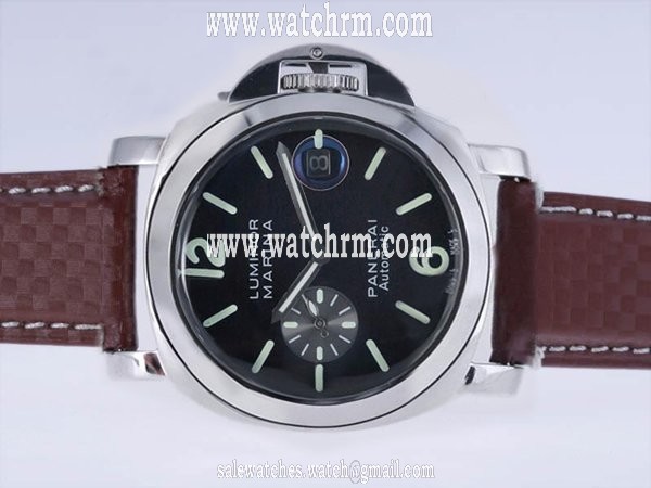 Panerai Luminor PAM 48 Brown Crocodile Leather Strap Mens 48mm Watch