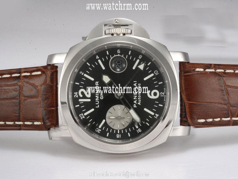 Panerai Luminor PAM 88 Round Black Dial Brown Crocodile Leather Strap Watch