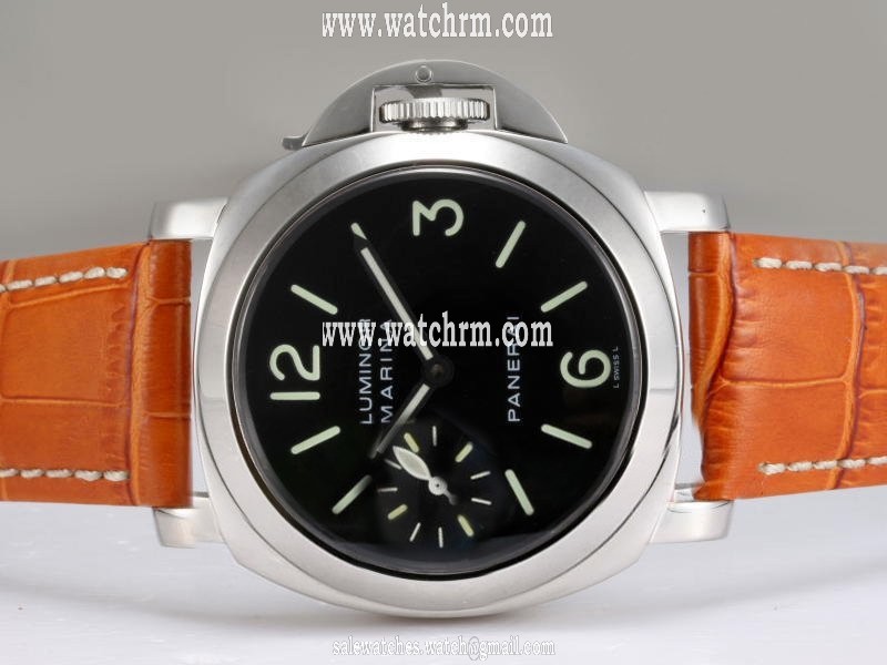 Panerai Luminor PAM00111 Round Brown Cow Leather Strap Black Dial Watch