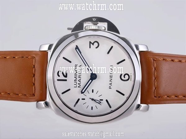 Panerai Luminor PAM00113 White Dial Brown Crocodile Leather Strap Watch