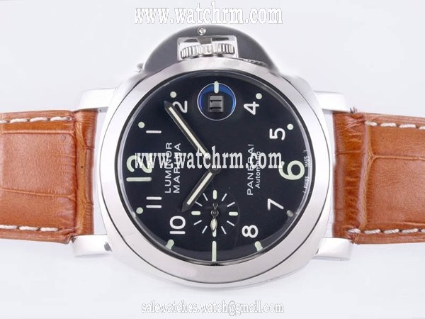Panerai Luminor PAM00164 Round Mens Brown Cow Leather Strap Watch