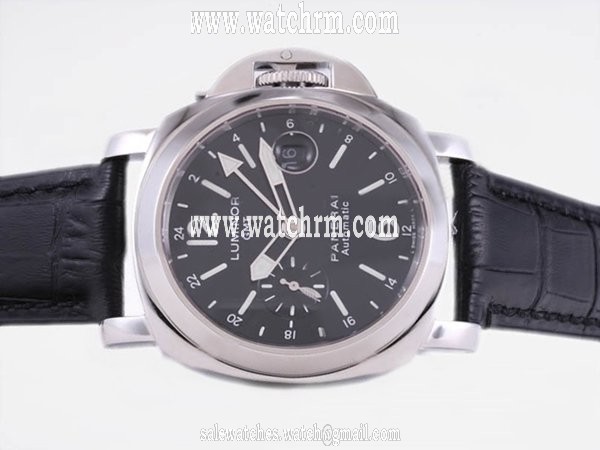 Panerai Luminor PAM088 Round Grey Dial Black Crocodile Leather Strap Watch