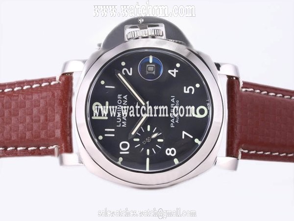 Panerai Luminor PAM164 Black Dial Stainless Steel Bezel Red Crocodile Leather Strap Watch