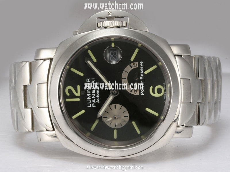 Panerai Luminor PAM171 Round Black Dial Silver Stainless Steel Strap Watch