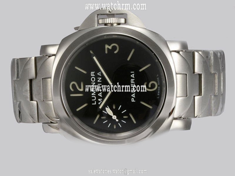 Panerai Luminor PAM297 Round Silver Stainless Steel Strap Black Dial Watch
