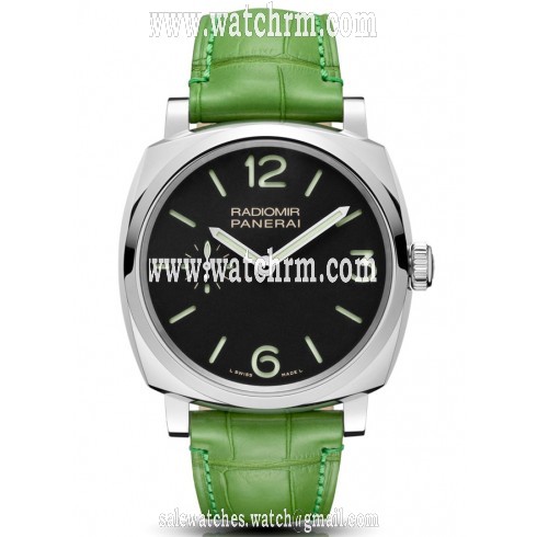 Panerai Radiomir 1940 3 Days Black Dial Green Alligator Leather Men's Watch PAM00574
