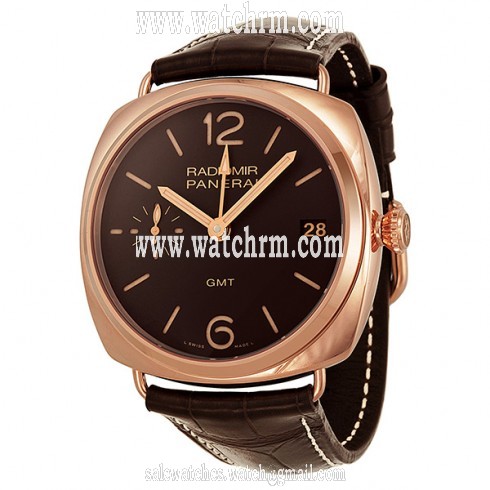 Panerai Radiomir GMT Brown Dial 18kt Rose Gold Brown Alligator Leather Men's Watch PAM00421