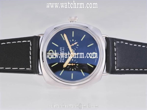Panerai Radiomir PAM00369 Blue Cow Leather Strap Stainless Steel Bezel Midsize Watch