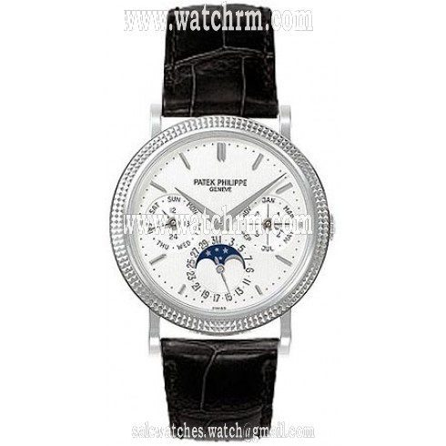 Patek Philippe Annual Calender Moonphase White Dial Black Leather Stainless Steel Automatic Men's Watch 5039G