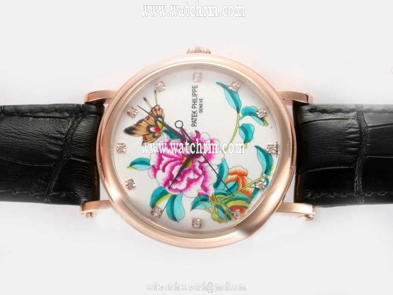 Patek Philippe Aquanaut 7000R Multicolor Dial Black Ostrich Leather Strap Watch