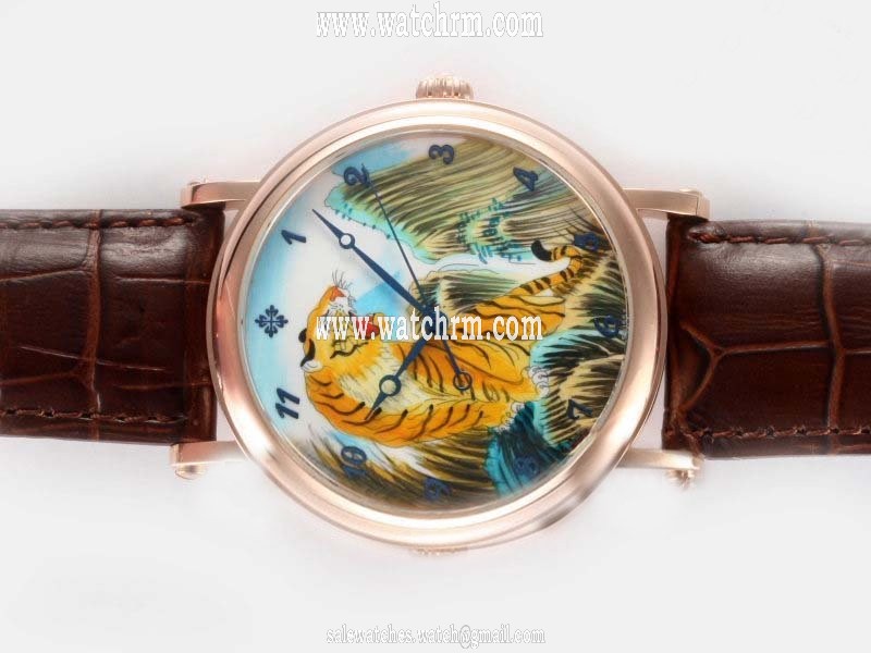 Patek Philippe Aquanaut 7000R Round Brown Crocodile Leather Strap Mens Watch