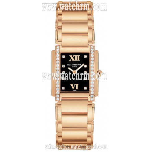 Patek Philippe Black Dial 18kt Rose Gold Diamond Ladies Watch 4908-11R-001