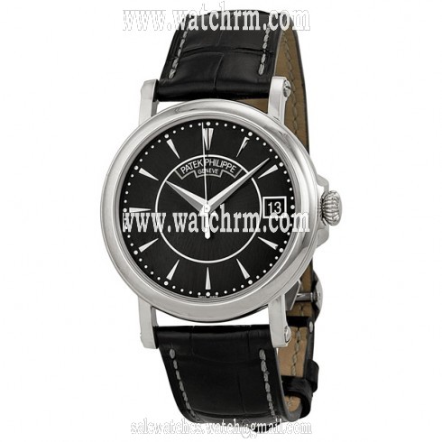 Patek Philippe Calatrava Black Dial 18k White Gold Black Leather Men's Watch 5153G-001