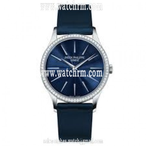 Patek Philippe Calatrava Blue Dial Diamond 18kt White Gold Ladies Watch 4897G-001