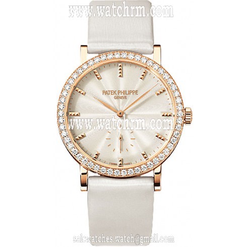 Patek Philippe Calatrava Cream Dial 18kt Rose Gold Diamond Bezel Satin Ladies Watch 7120R