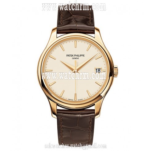 Patek Philippe Calatrava Ivory Dial 18kt Rose Gold Brown Leather Men's Watch 5227J