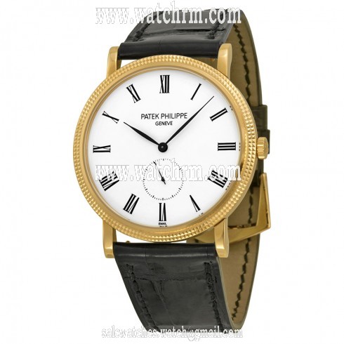 Patek Philippe Calatrava Mechanical Enamel Dial Leather Men's Watch 5116R-001