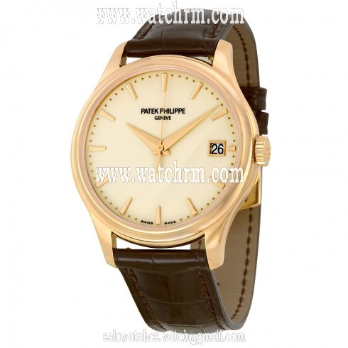 Patek Philippe Calatrava Mechanical Ivory Dial Leather Men's Watch 5227R-001