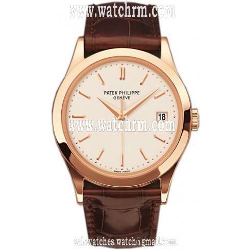 Patek Philippe Calatrava Opaline Dial 18kt Rose Gold Brown Leather Men's Watch 5296R-010