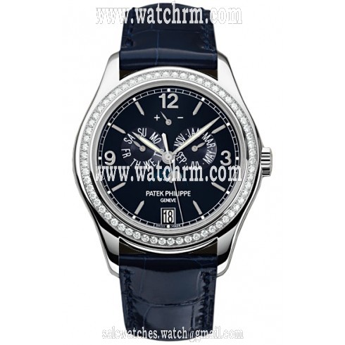 Patek Philippe Complications Annual Calendar Blue Dial 18kt White Gold Diamond Blue Leather Men's Watch 5147G-001