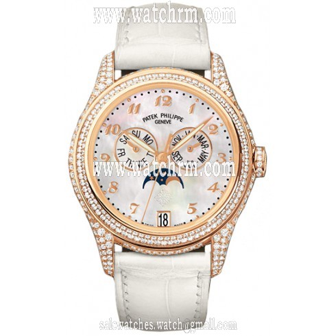 Patek Philippe Complications Mother of Pearl 18kt Rose Gold Diamond Leather Ladies Watch 4937R
