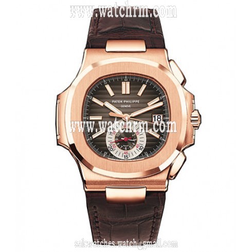 Patek Philippe Nautilus Black-Brown Dial 18kt Rose Gold Case Matt Dark Brown Leather Men's Watch 5980R-001