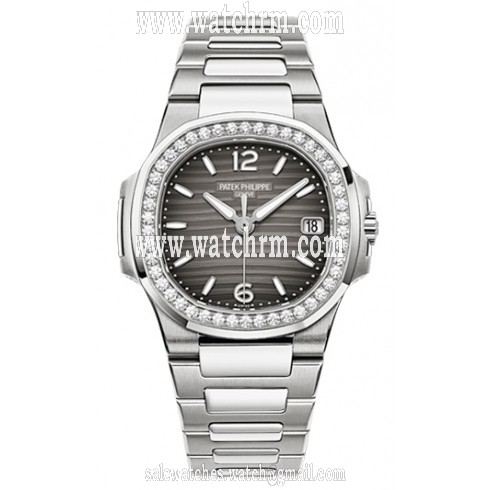 Patek Philippe Nautilus Smoke Grey Dial 18 Carat White Gold Set With Diamonds Ladies Watch 7010/1G-012